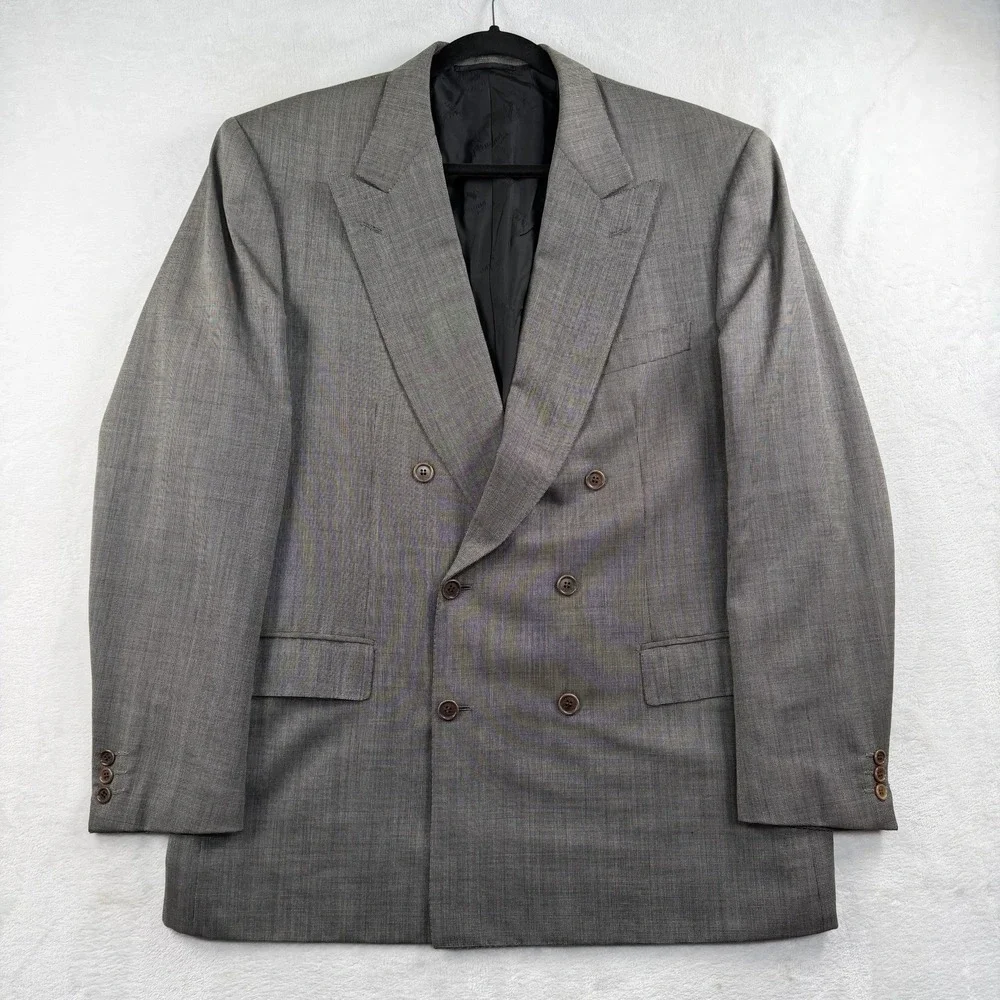 Vtg Brioni Suit Jacket Double Breasted Mens 42L Wool Cashmere Blend Peak Lapel